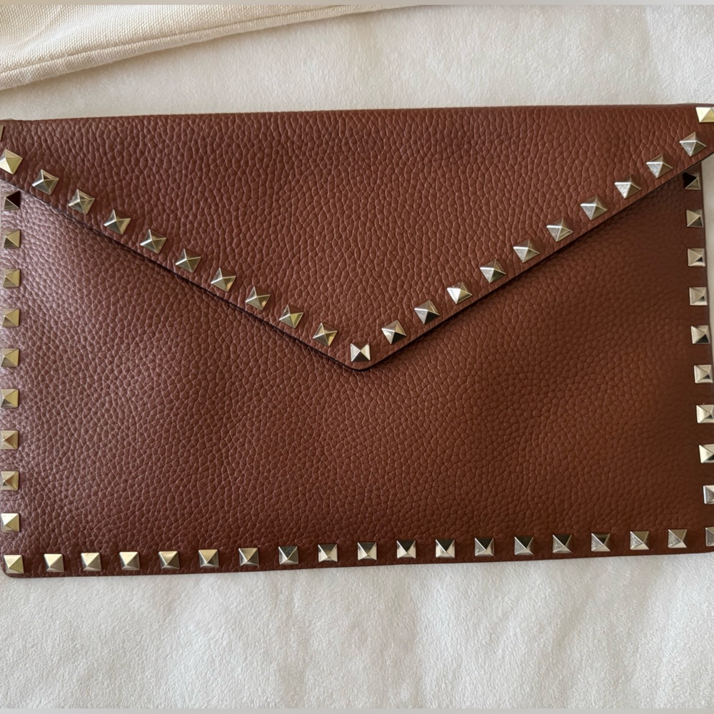 Valentino Brown Leather Envelope Clutch